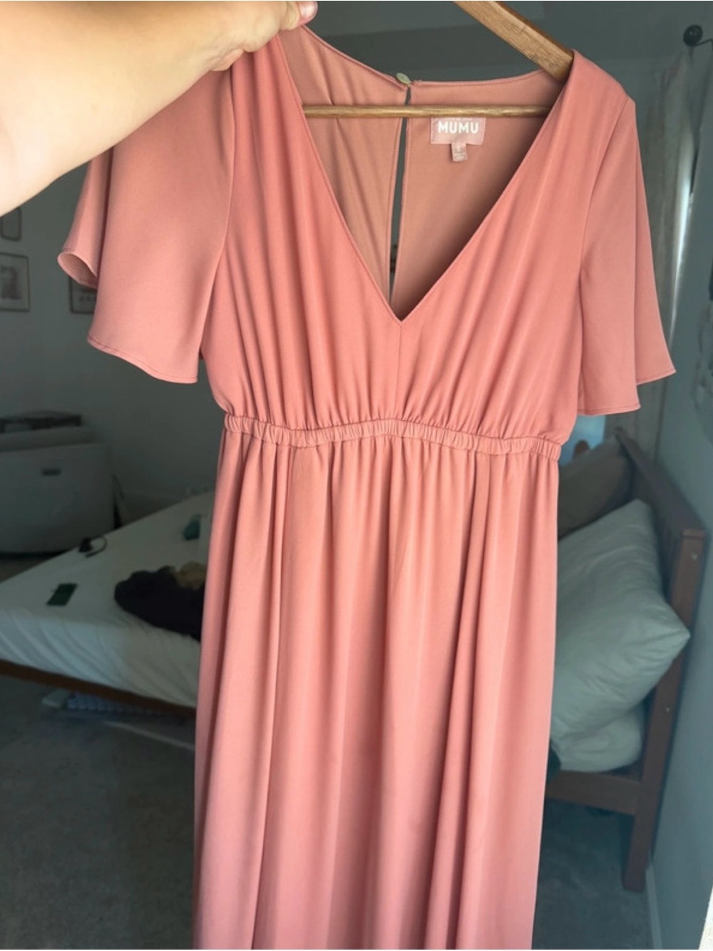 Rose Dust, V-Neck Flutter Sleeve Bridesmaid Dress, Show me your MUMU
